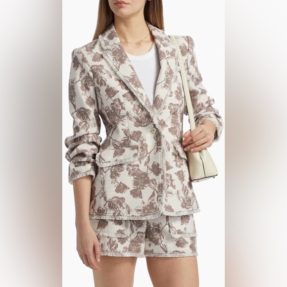 Cinq a Sept Vivienne Bouclé Khloe Blazer in Ivory/Walnut Gray